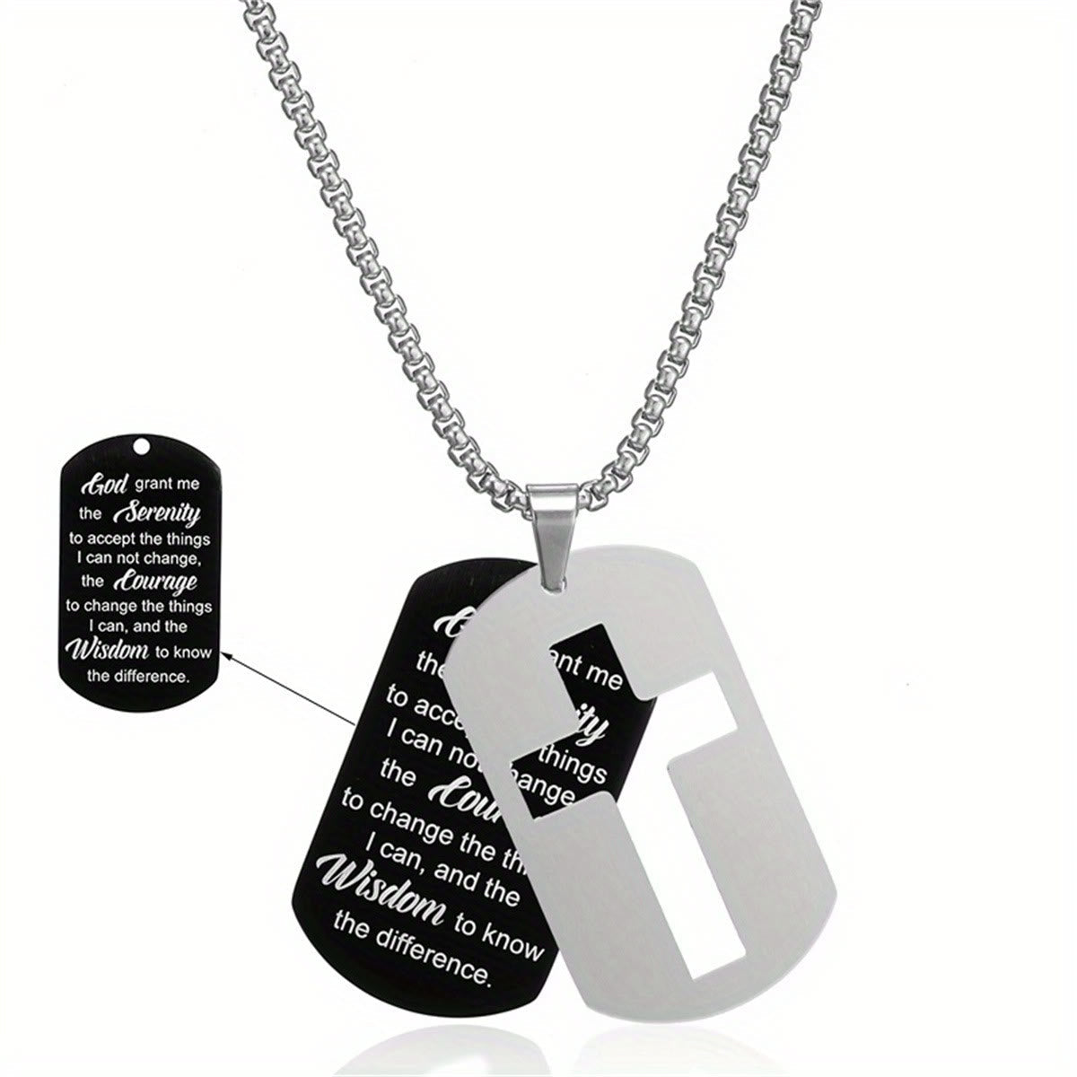Polished Metal Cross Cutout & Engraved Verse Necklace
