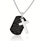 Polished Metal Cross Cutout & Engraved Verse Necklace