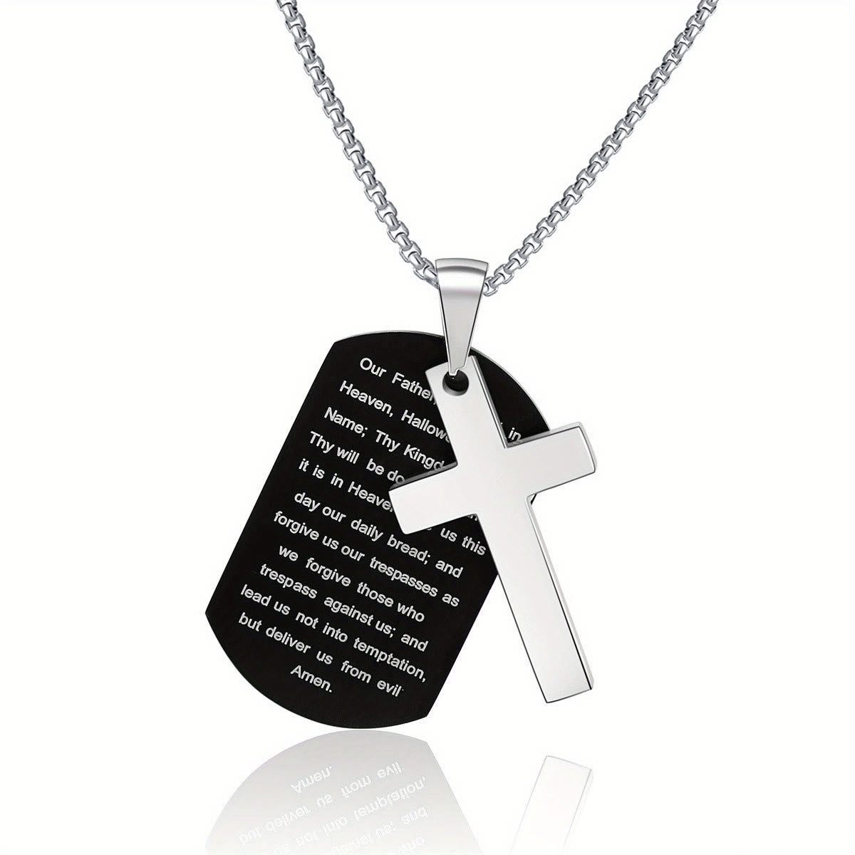 Polished Metal Cross Cutout & Engraved Verse Necklace