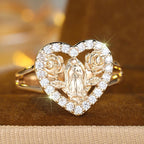 Heart-Shaped Our Lady Motif Ring with Rose Accents
