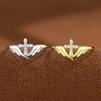 Silver Cross Wing Ring with Cubic Zirconia Accents