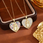 Radiant Our Lady Necklace with Heart-Frame Cubic Zirconia
