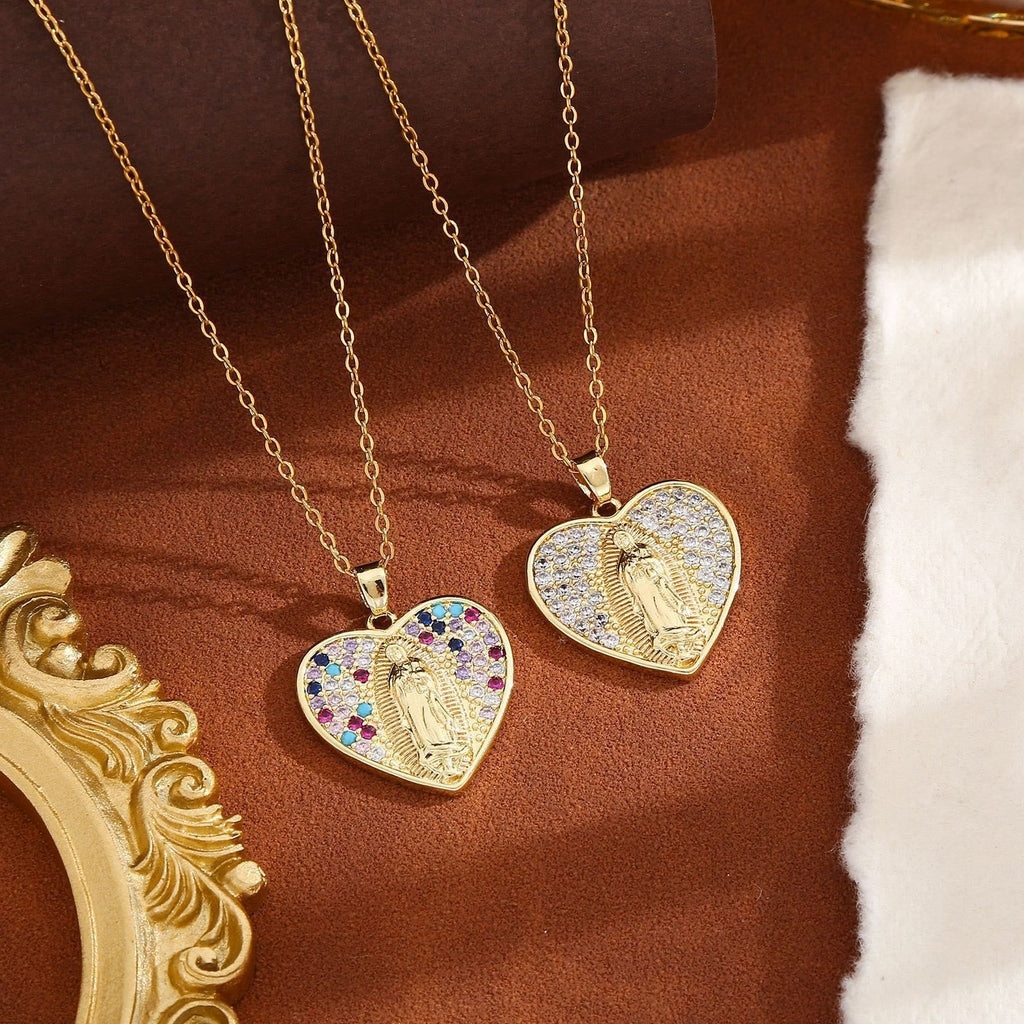 Radiant Our Lady Necklace with Heart-Frame Cubic Zirconia
