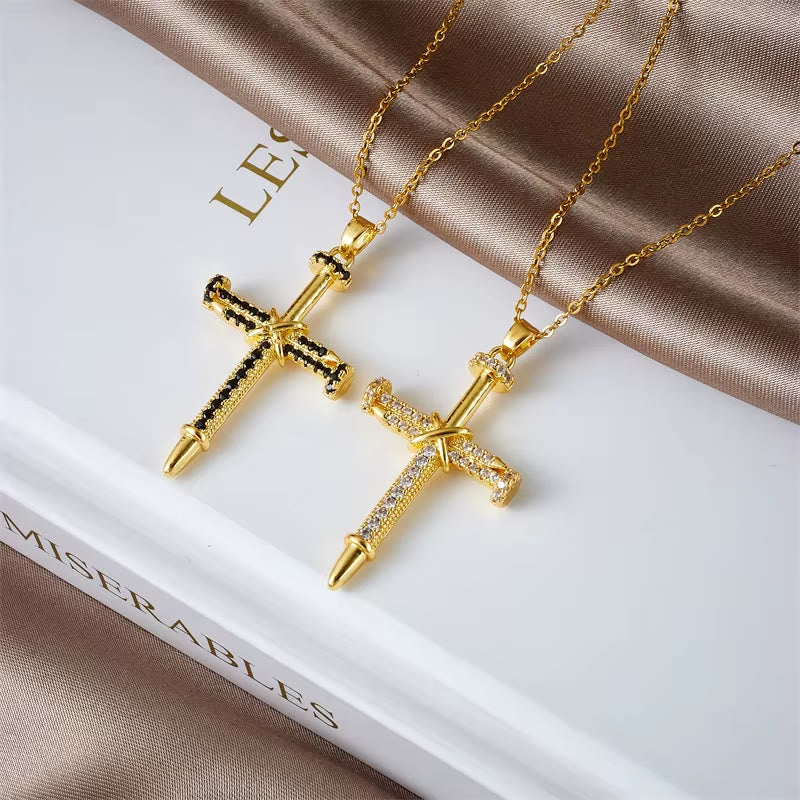 Nail-Inspired Cross Necklace with Cubic Zirconia