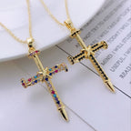 Nail-Inspired Cross Necklace with Cubic Zirconia