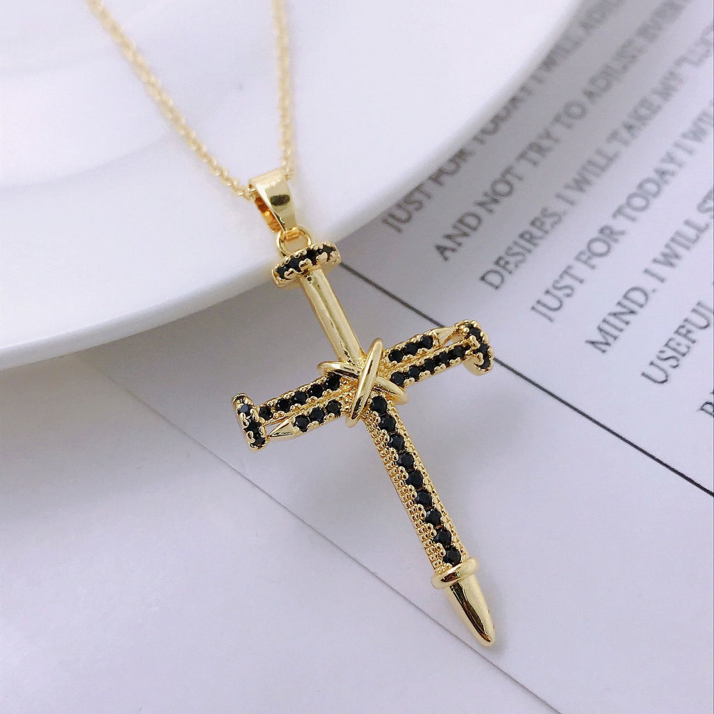 Nail-Inspired Cross Necklace with Cubic Zirconia
