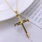 Nail-Inspired Cross Necklace with Cubic Zirconia