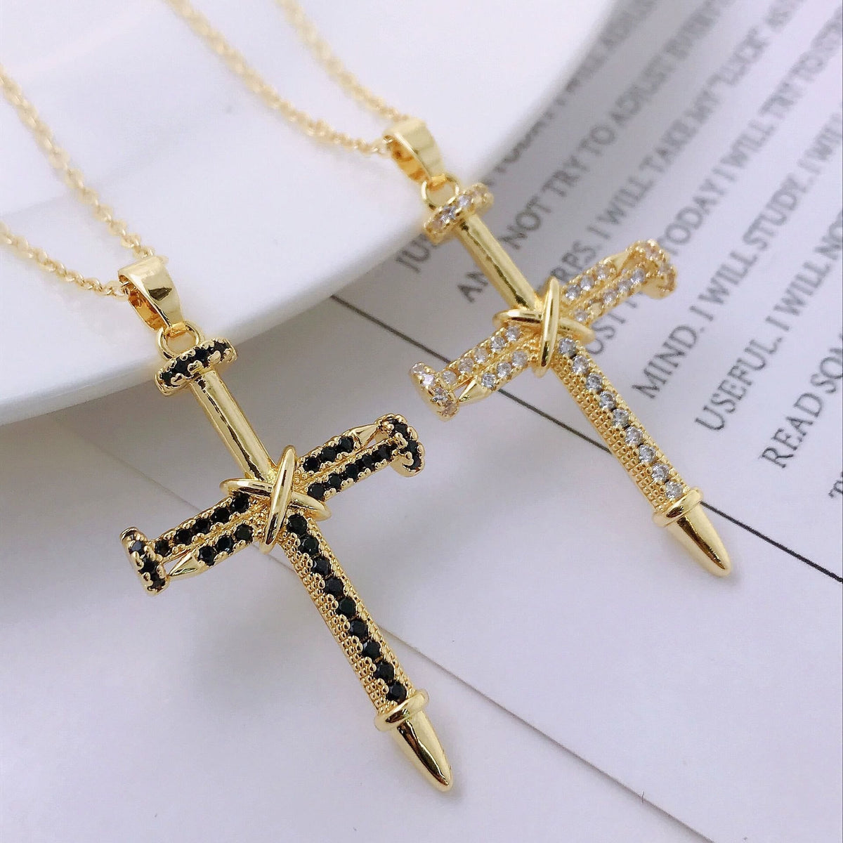 Nail-Inspired Cross Necklace with Cubic Zirconia