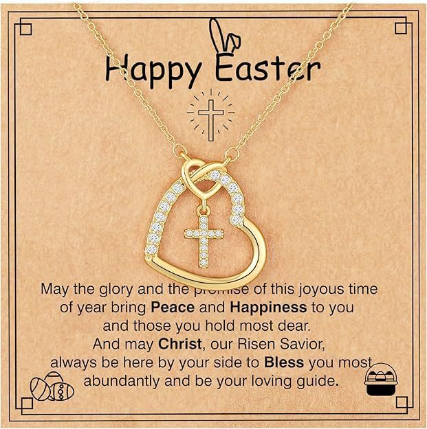 Intertwined Heart Cross Necklace with Card