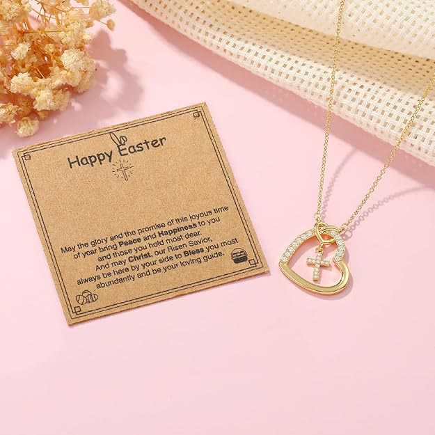 Intertwined Heart Cross Necklace with Card