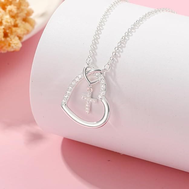 Intertwined Heart Cross Necklace with Card