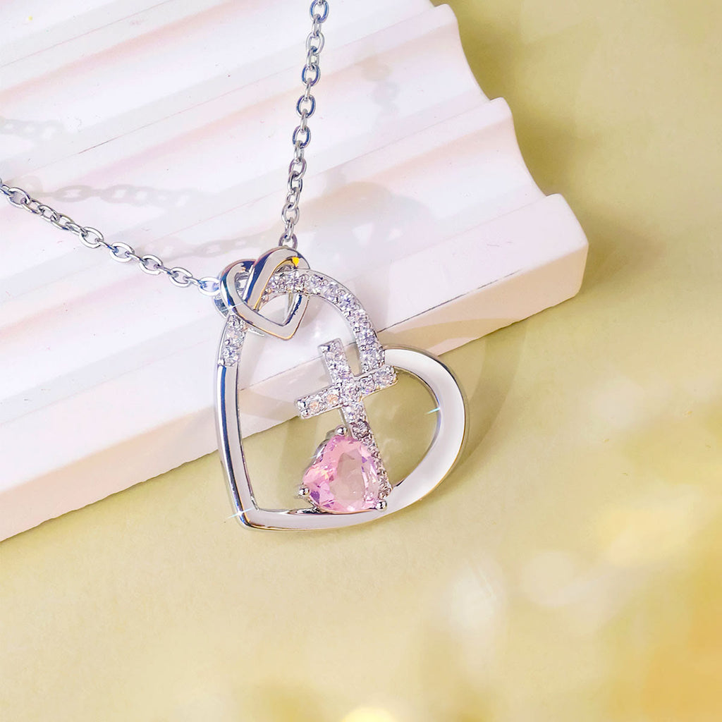 Sacred Heart Cross Necklace with Colored Accent