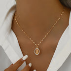 Oval Our Lady Necklace with Encircled Cubic Zirconia