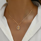 Oval Our Lady Necklace with Encircled Cubic Zirconia