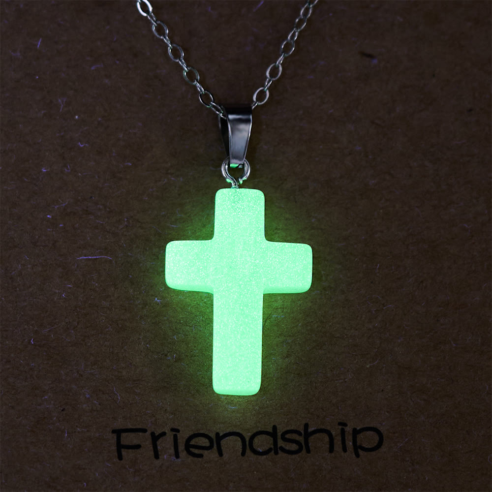 Glow-in-the-Dark Cross Necklace with Friendship Message Card