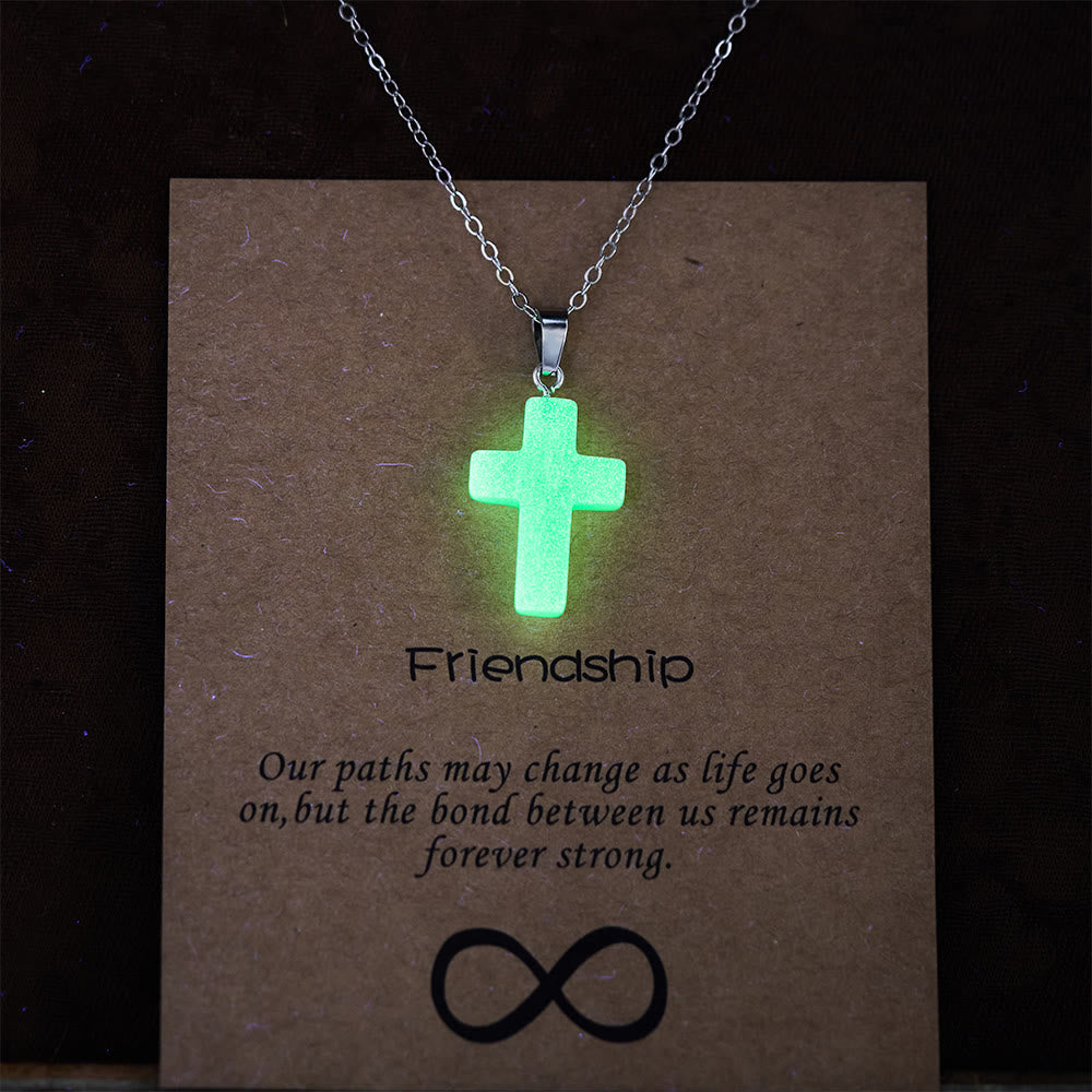 Glow-in-the-Dark Cross Necklace with Friendship Message Card