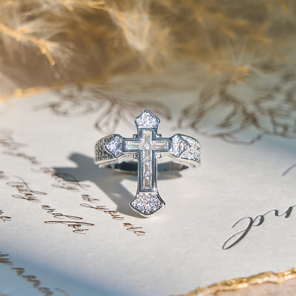 Central Cross Motif Ring with Cubic Zirconia Accents