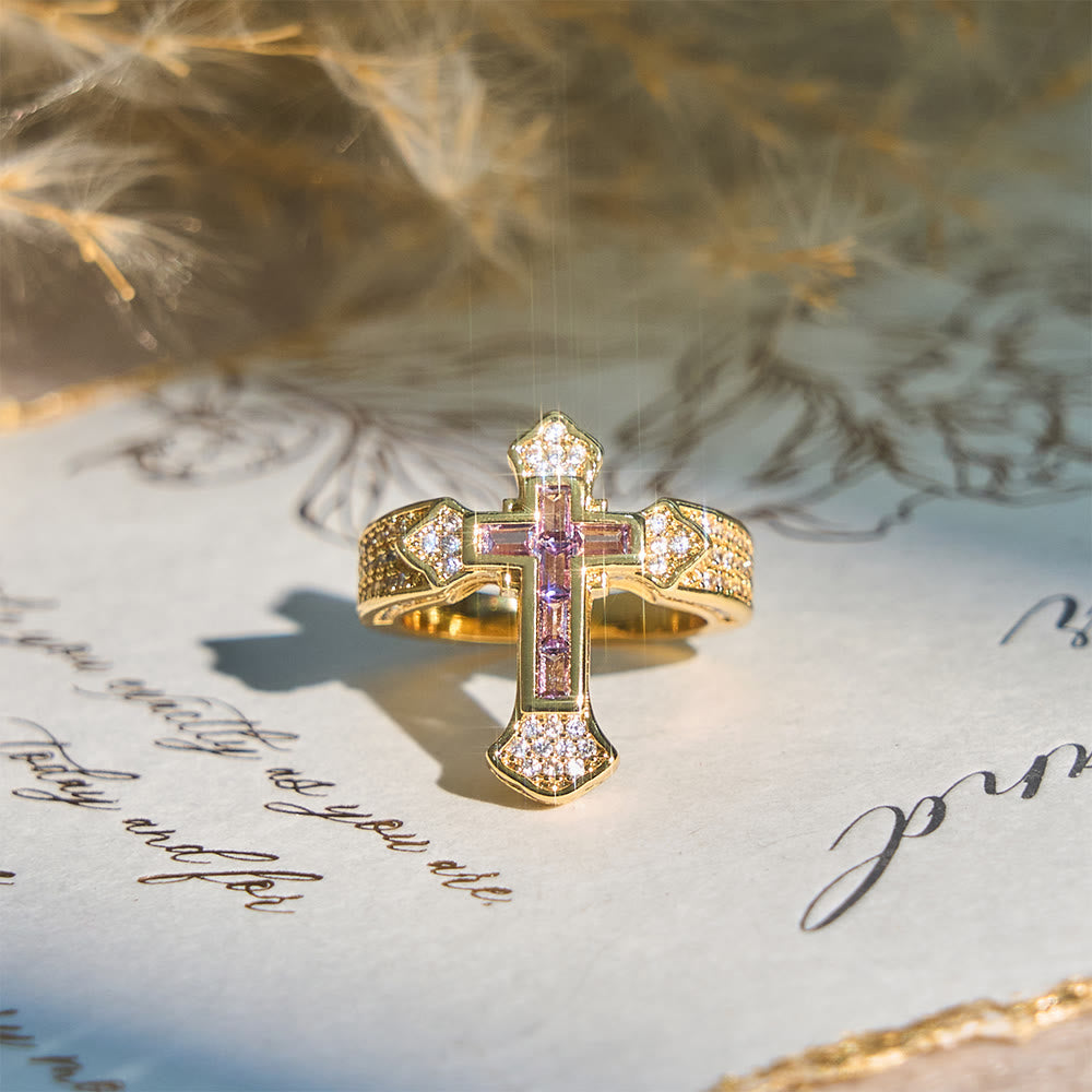 Central Cross Motif Ring with Cubic Zirconia Accents