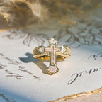 Central Cross Motif Ring with Cubic Zirconia Accents