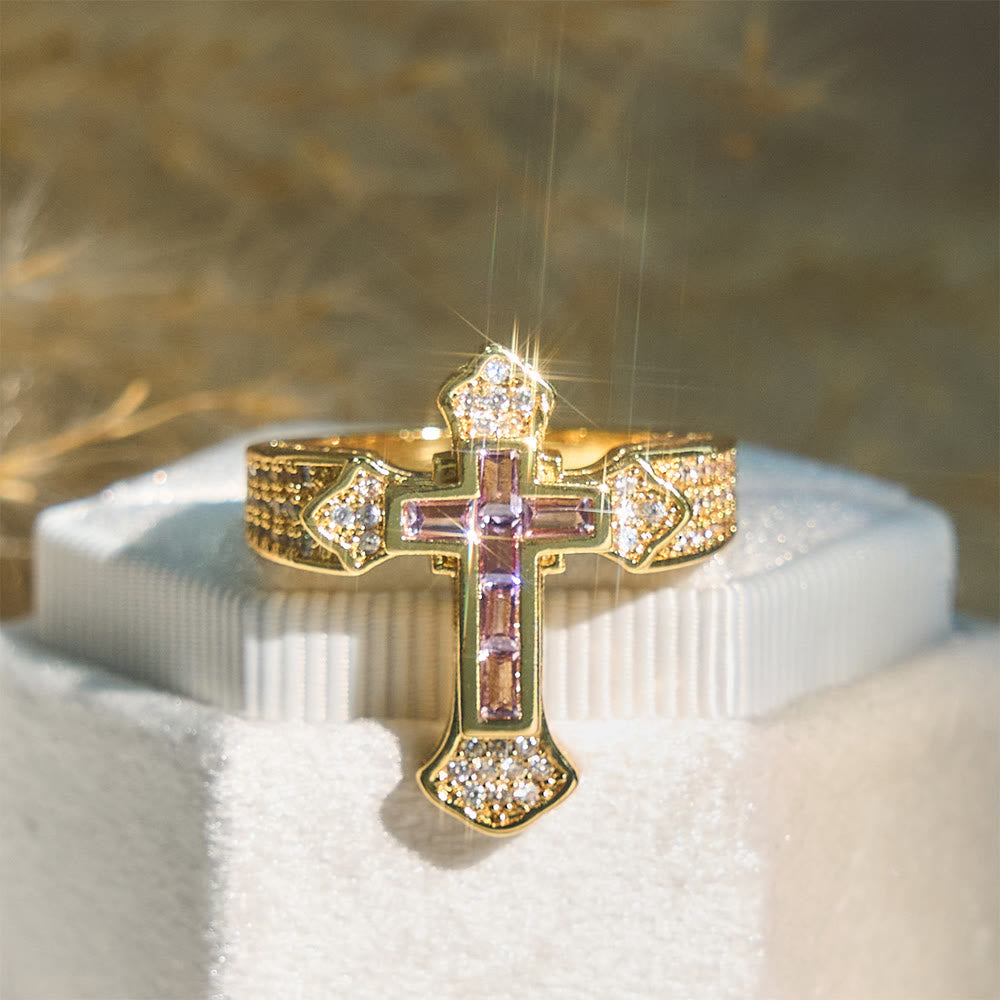 Central Cross Motif Ring with Cubic Zirconia Accents