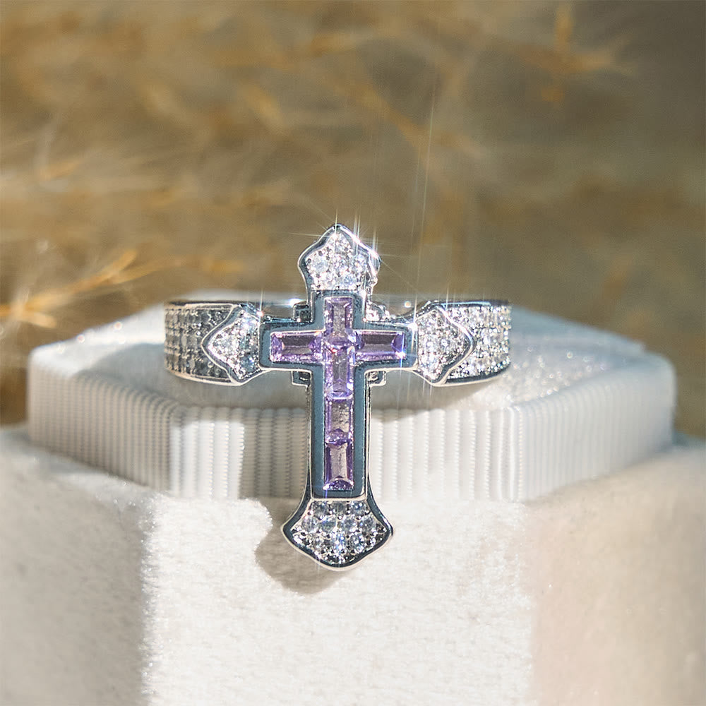 Central Cross Motif Ring with Cubic Zirconia Accents