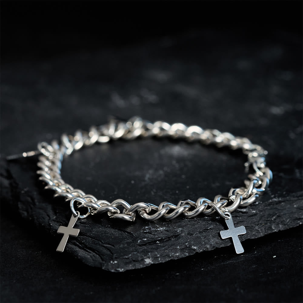 Curb Chain Bracelet with Dangling Cross Charms