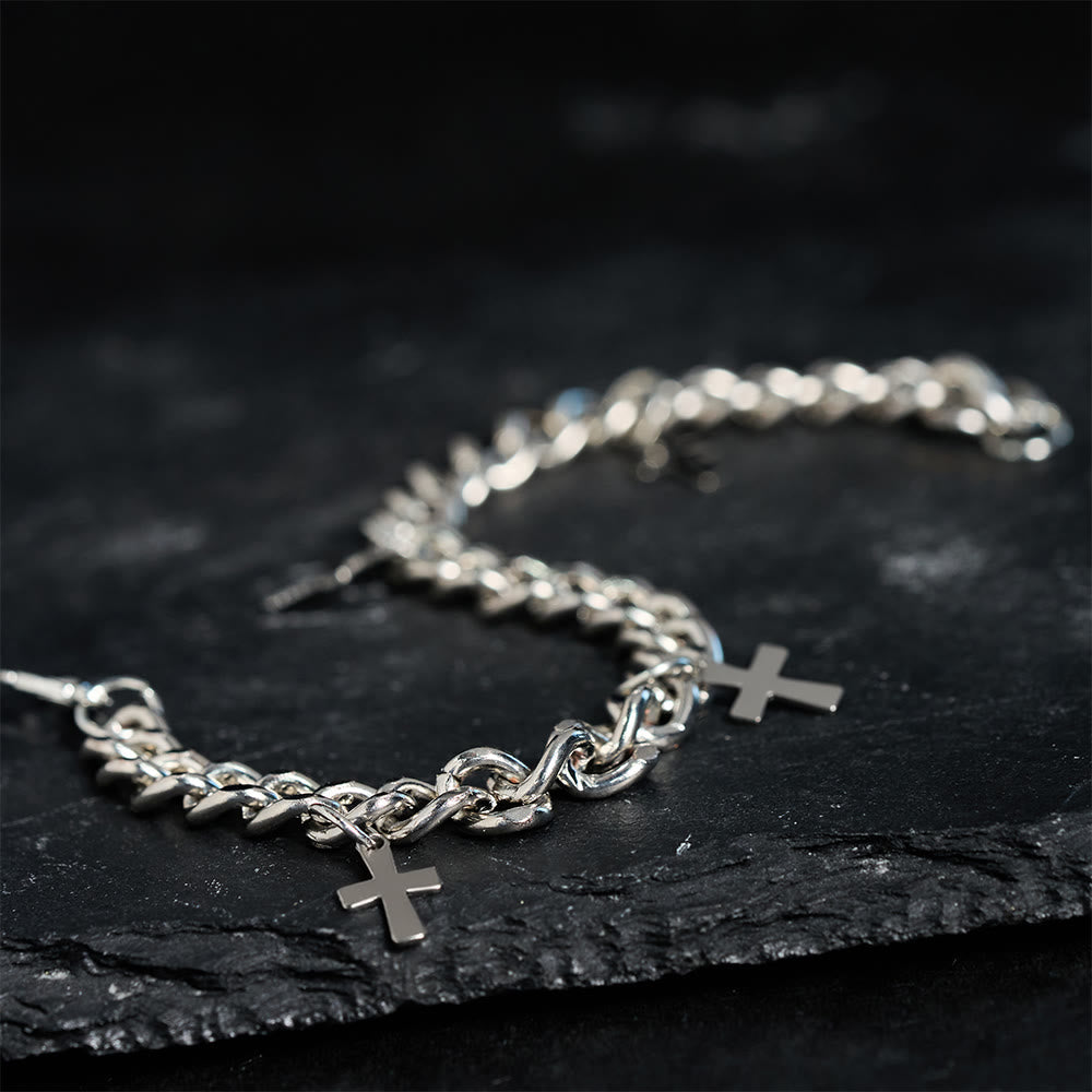 Curb Chain Bracelet with Dangling Cross Charms
