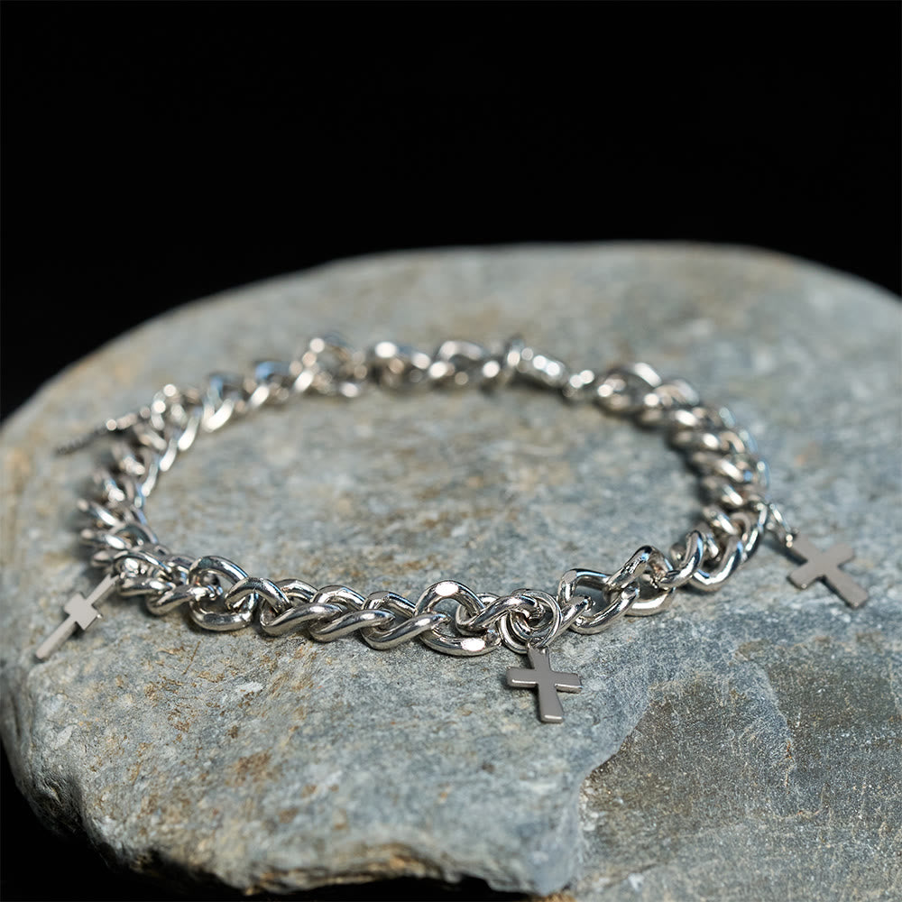 Curb Chain Bracelet with Dangling Cross Charms