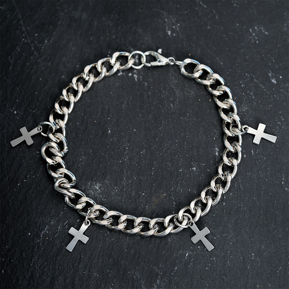 Curb Chain Bracelet with Dangling Cross Charms