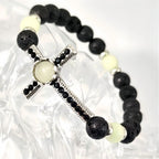 Volcanic Stone Bracelet with Glow-in-the-Dark Cross