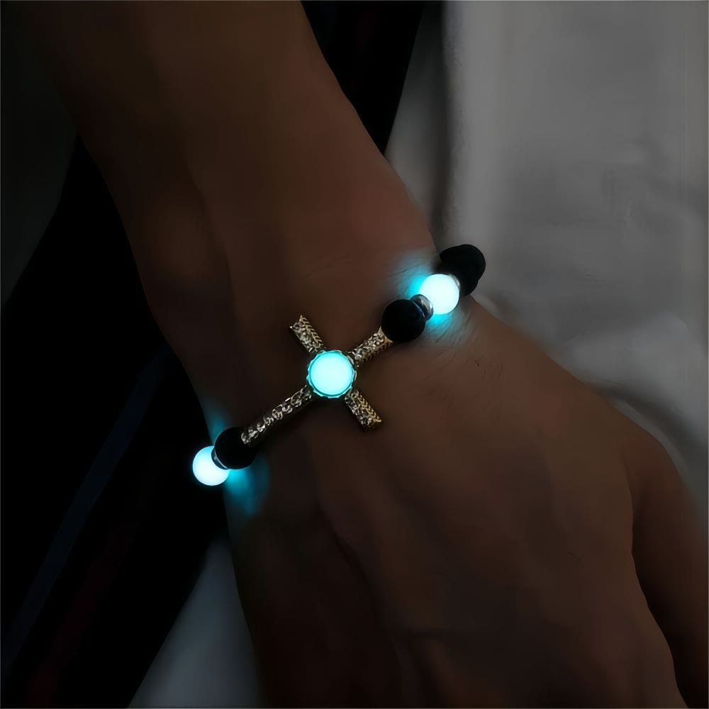 Volcanic Stone Bracelet with Glow-in-the-Dark Cross