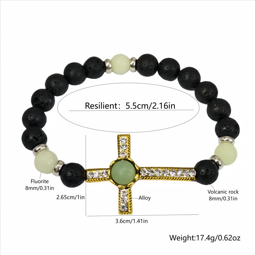 Volcanic Stone Bracelet with Glow-in-the-Dark Cross