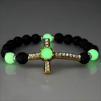 Volcanic Stone Bracelet with Glow-in-the-Dark Cross