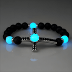 Volcanic Stone Bracelet with Glow-in-the-Dark Cross