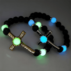 Volcanic Stone Bracelet with Glow-in-the-Dark Cross