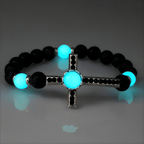 Volcanic Stone Bracelet with Glow-in-the-Dark Cross