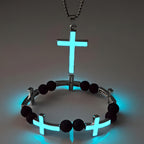 Luminous Cross Necklace & Beaded Bracelet Set