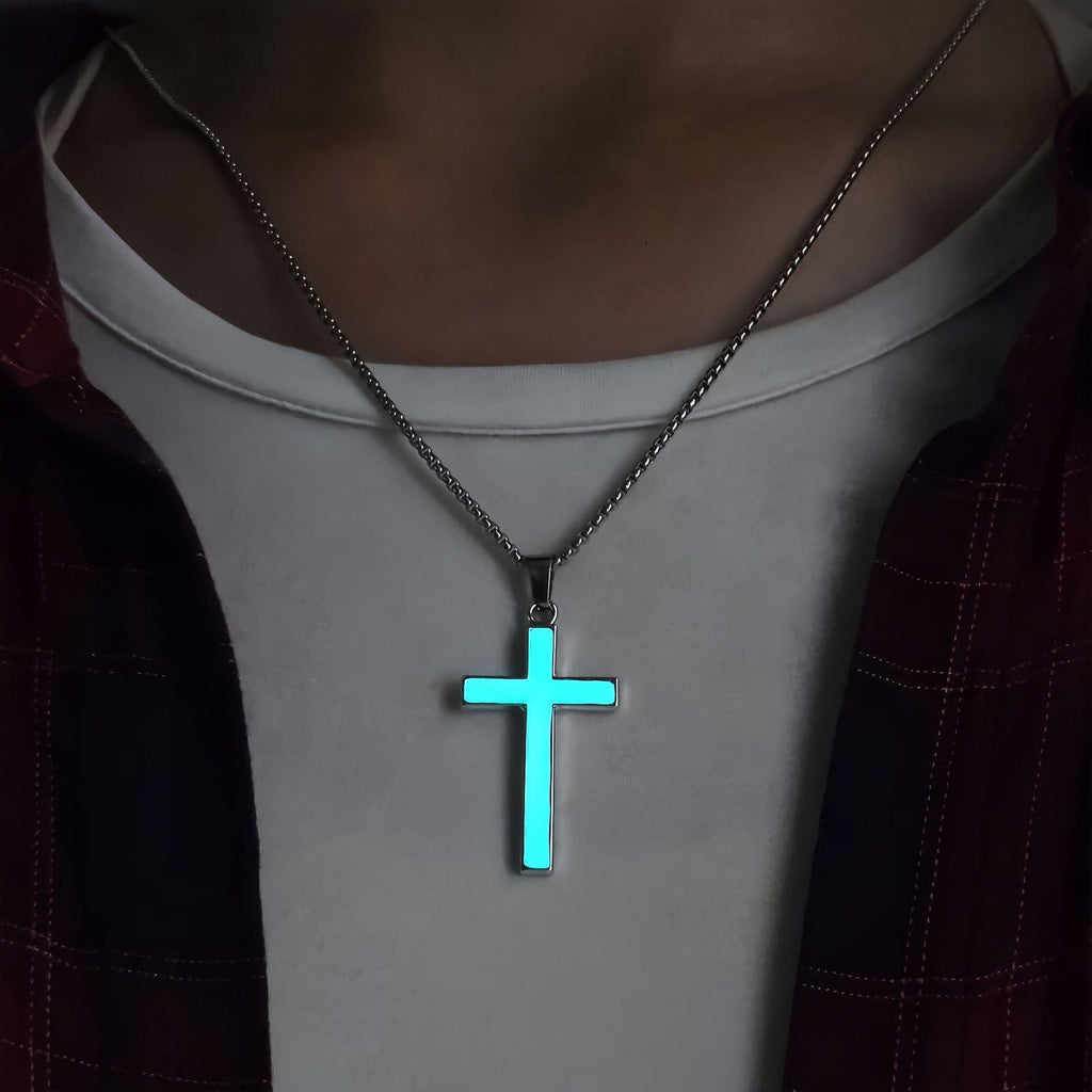 Luminous Cross Necklace & Beaded Bracelet Set