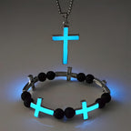 Luminous Cross Necklace & Beaded Bracelet Set