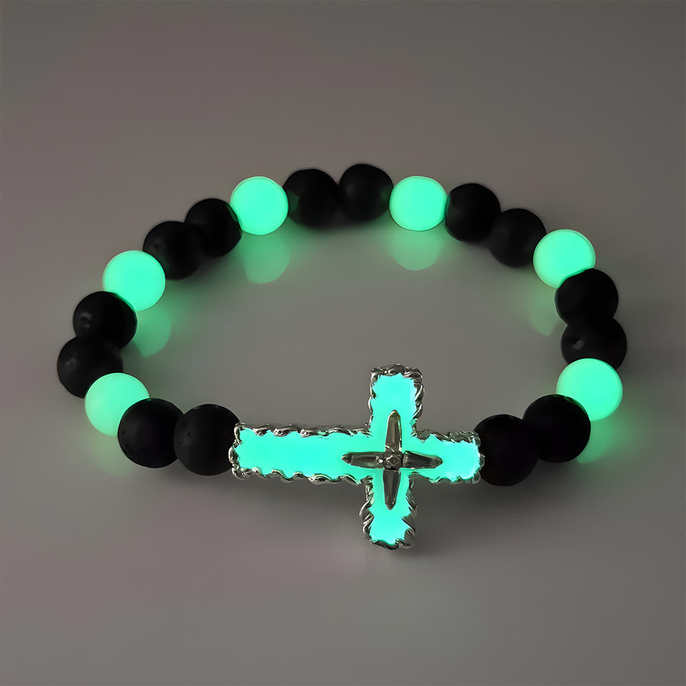 3-Color Luminous Cross Necklace & Beaded Bracelet Set