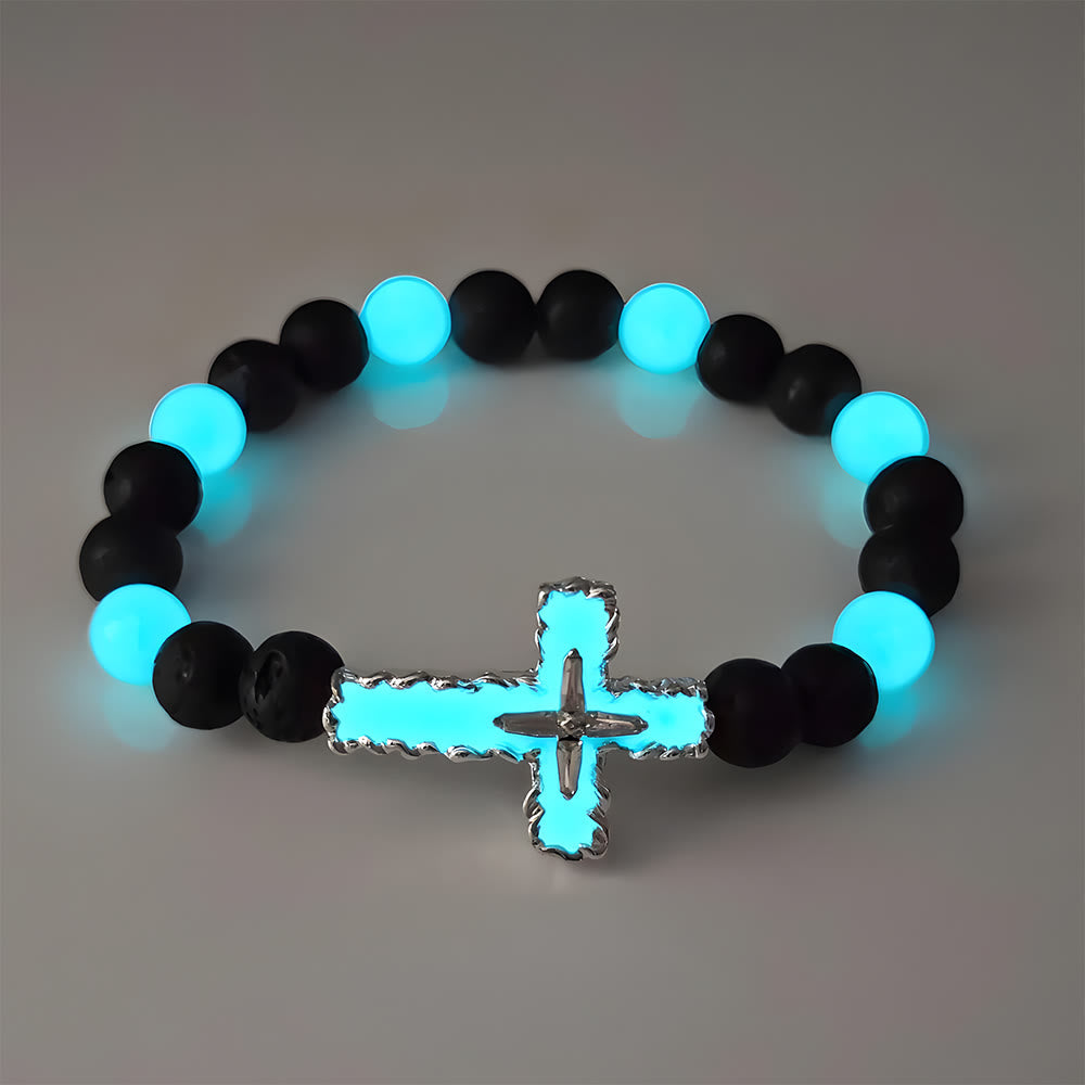 3-Color Luminous Cross Necklace & Beaded Bracelet Set