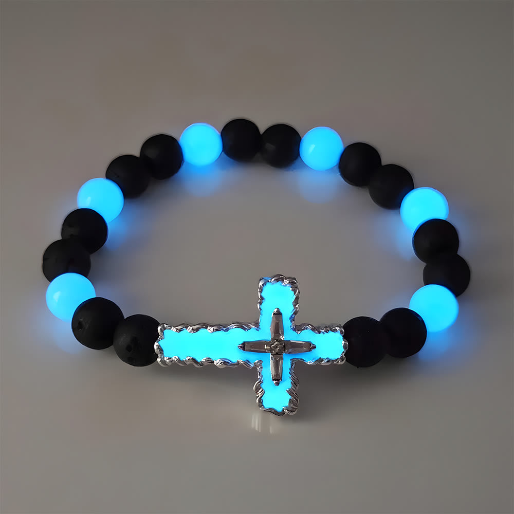3-Color Luminous Cross Necklace & Beaded Bracelet Set