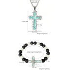 3-Color Luminous Cross Necklace & Beaded Bracelet Set