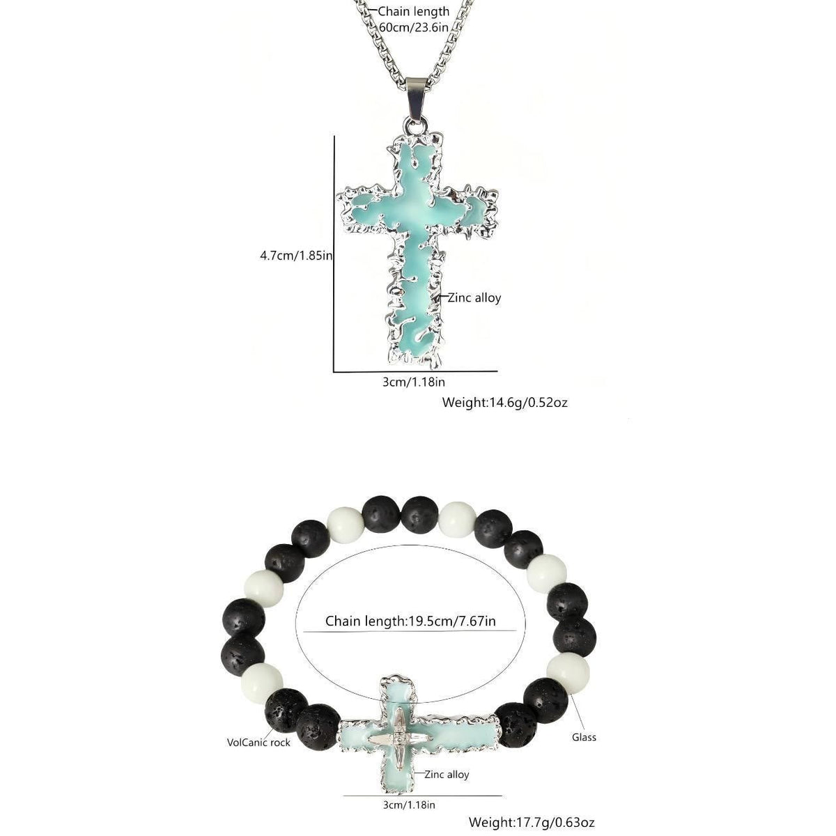 3-Color Luminous Cross Necklace & Beaded Bracelet Set