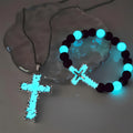 3-Color Luminous Cross Necklace & Beaded Bracelet Set
