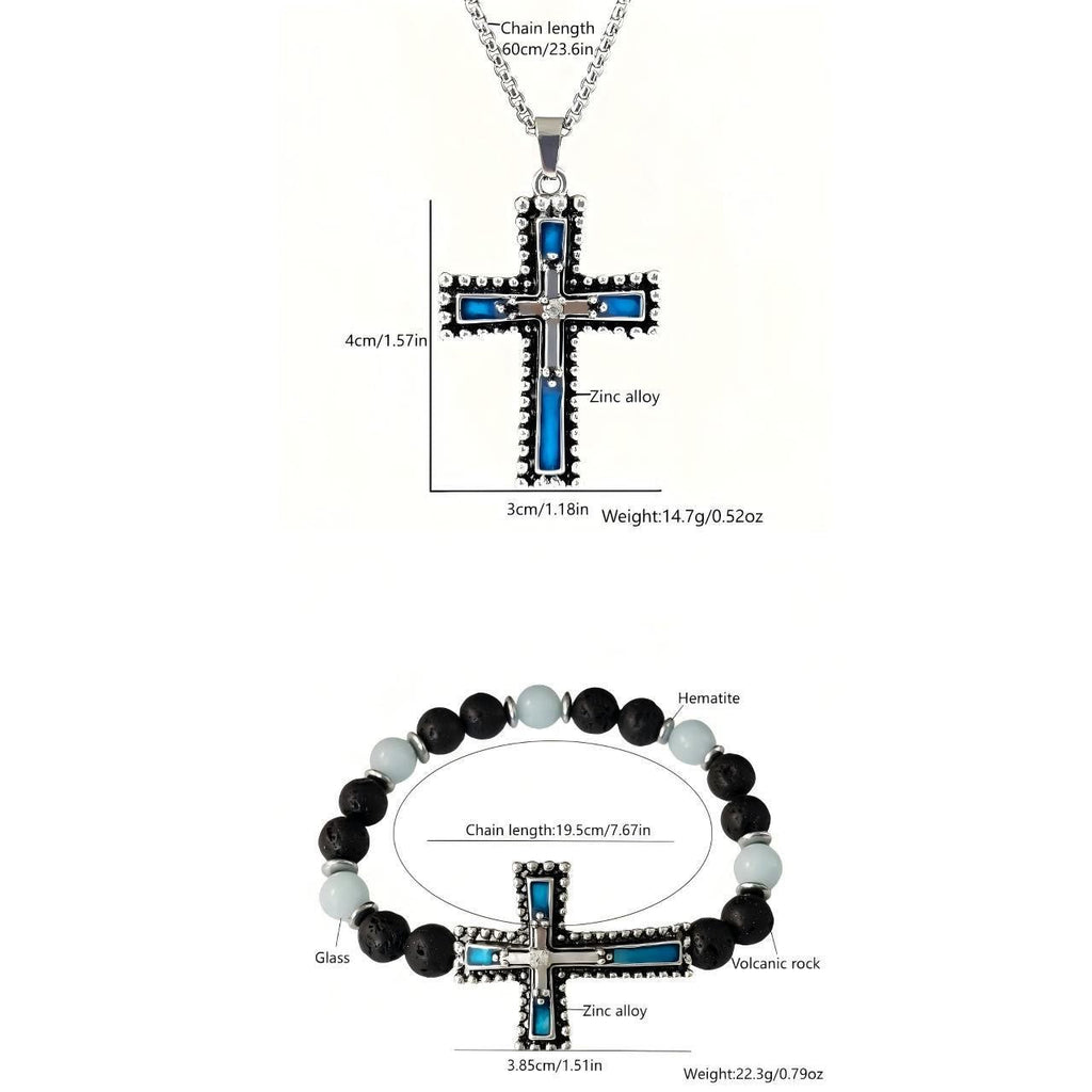 Glow-in-the-Dark Cross Jewelry Set with Volcanic Stone