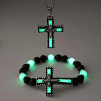 Glow-in-the-Dark Cross Jewelry Set with Volcanic Stone