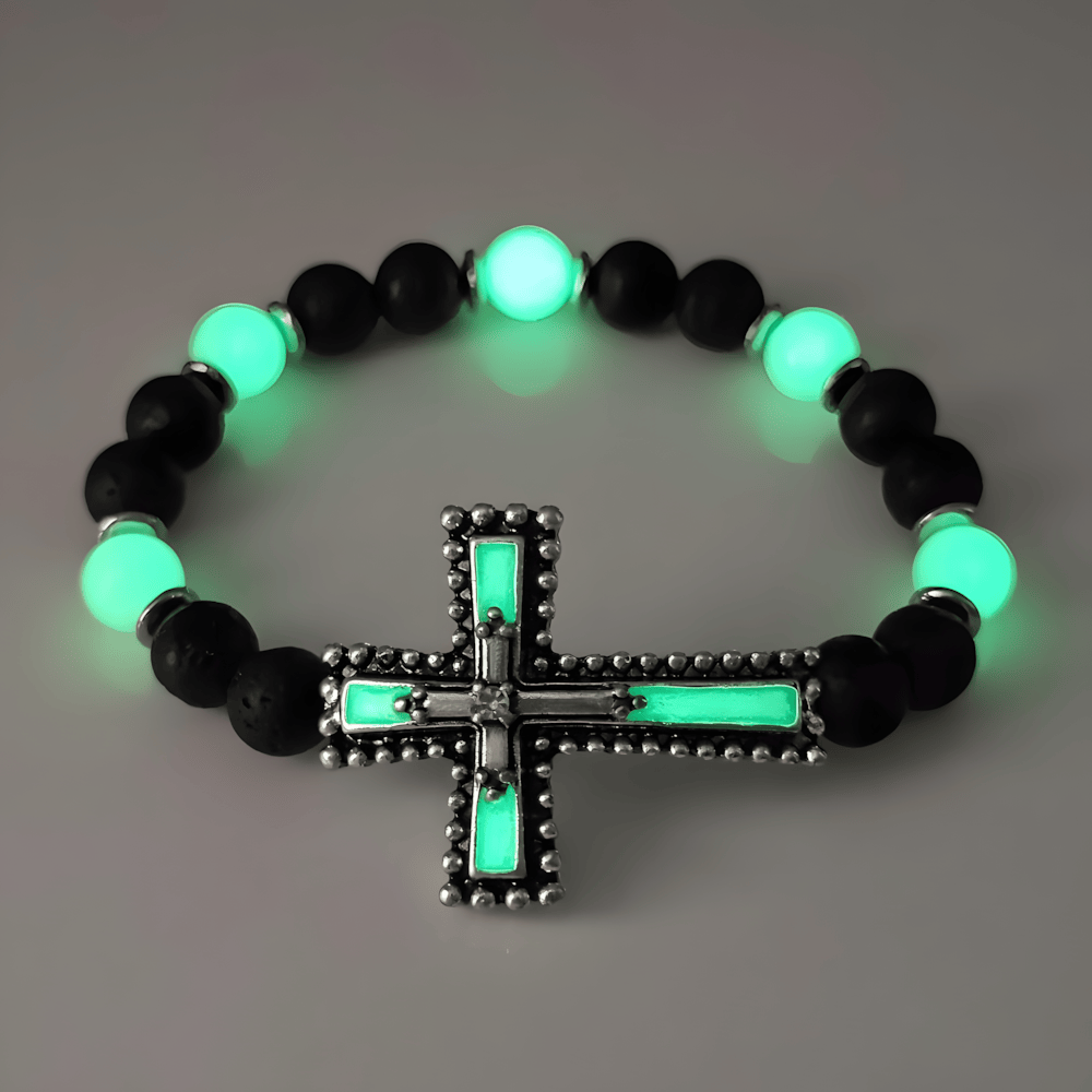Glow-in-the-Dark Cross Jewelry Set with Volcanic Stone