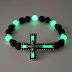 Glow-in-the-Dark Cross Jewelry Set with Volcanic Stone