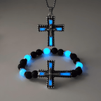 Glow-in-the-Dark Cross Jewelry Set with Volcanic Stone